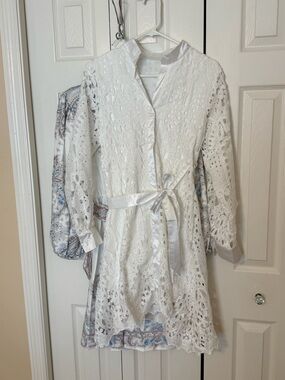 White Eyelet Lace Tie-Waist Tunic Dress BOGO